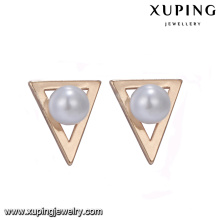 94668 New latest gold earring designs triangle shape simply style imitation pearl earrings